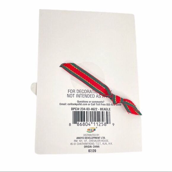 Ceramic Ornament Beagle with Sweater and Santa Hat, White, Red, Green - Picture 2 of 4